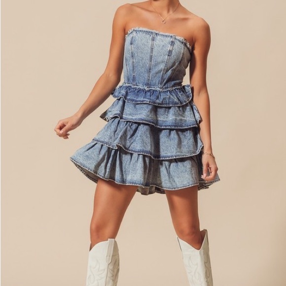 Tiered Ruffle Denim Dress - Picture 4 of 9